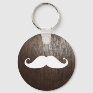 Funny White Mustache over de achtergrond van eiken Sleutelhanger