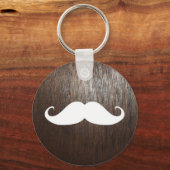 Funny White Mustache over de achtergrond van eiken Sleutelhanger (Voorkant)