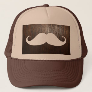 Funny White Mustache over de achtergrond van eiken Trucker Pet