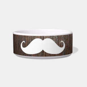 Funny White Mustache over de achtergrond van eiken Voerbakje