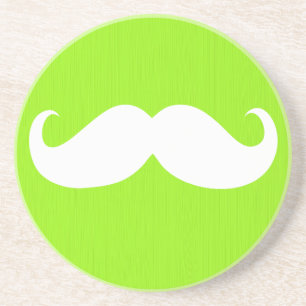 Funny White Mustache over gele groene achtergrond Zandsteen Onderzetter