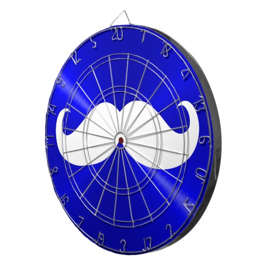 Funny White Mustache over Metal Blue Background Dartbord (Voorkant Rechts)