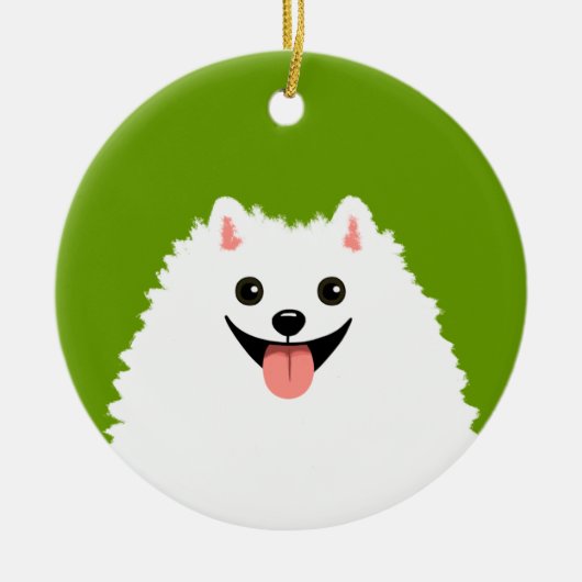 Funny White Pomeranian Cartoon Dog Kerstmis Keramisch Ornament (Voorkant)