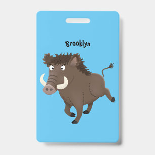 Funny wild boar razorback cartoon illustratie badge