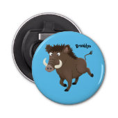 Funny wild boar razorback cartoon illustratie button flesopener (Voorkant)