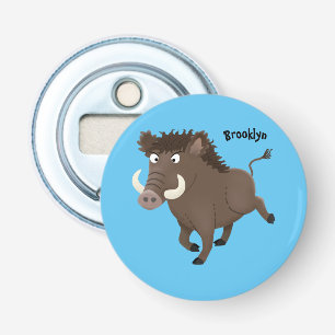 Funny wild boar razorback cartoon illustratie button flesopener