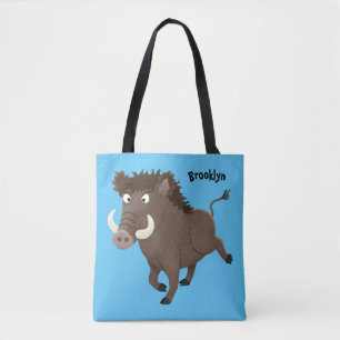 Funny wild boar razorback cartoon illustratie draagtas