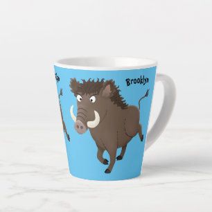 Funny wild boar razorback cartoon illustratie latte mok