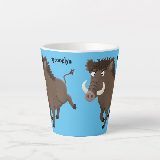 Funny wild boar razorback cartoon illustratie latte mok (Voorkant)