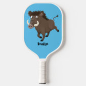 Funny wild boar razorback cartoon illustratie pickleball paddle (Achterkant)