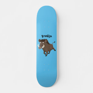 Funny wild boar razorback cartoon illustratie skateboard