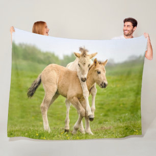 Funny Wild Konik Horses Foals die samen spelen - Fleece Deken