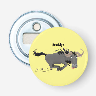Funny wildebeest die de illustratie van de cartoon button flesopener