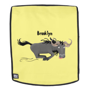 Funny wildebeest die de illustratie van de cartoon rugtassen