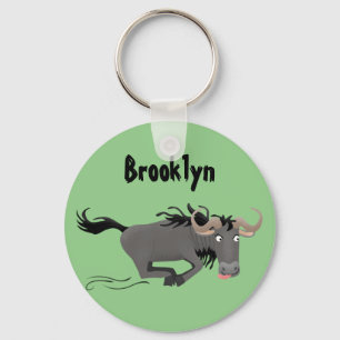 Funny wildebeest die de illustratie van de cartoon sleutelhanger