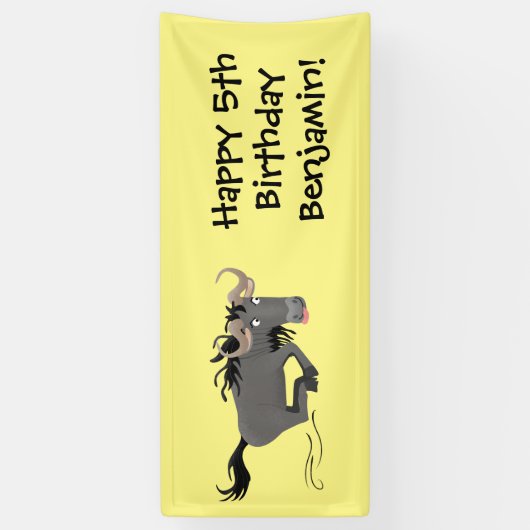 Funny wildebeest die de illustratie van de cartoon spandoek (Verticaal)
