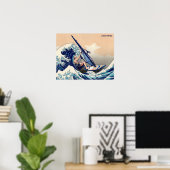 Funny Windsurfder op de Grote Golf van Hokusai Poster (Thuiskantoor)