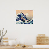 Funny Windsurfder op de Grote Golf van Hokusai Poster (Keuken)