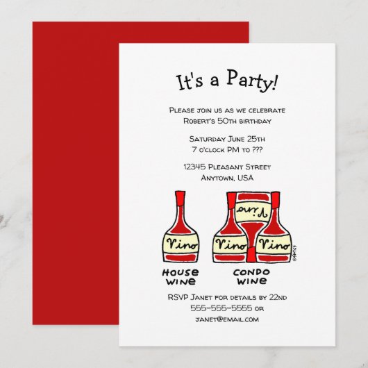 Funny Wine Birthday Party Invitations Kaart (Voorkant / Achterkant)