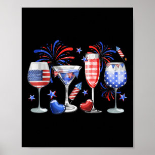 Funny Wine GL Rood Wit Blauw Vuurwerk Happy 4th Of Poster