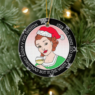 Funny Wine Humor Retro Lady Kerstmis Keramisch Ornament