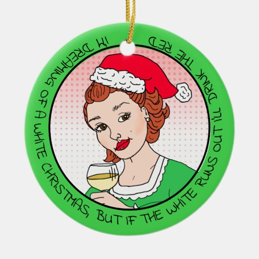 Funny Wine Humor Retro Lady Kerstmis Keramisch Ornament (Voorkant)