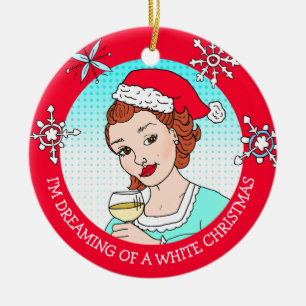 Funny Wine Humor Retro Lady White Kerstmis Keramisch Ornament