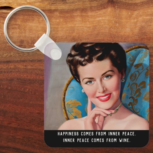 Funny Wine Quote Retro Homemaker Sleutelhanger (Voorkant)