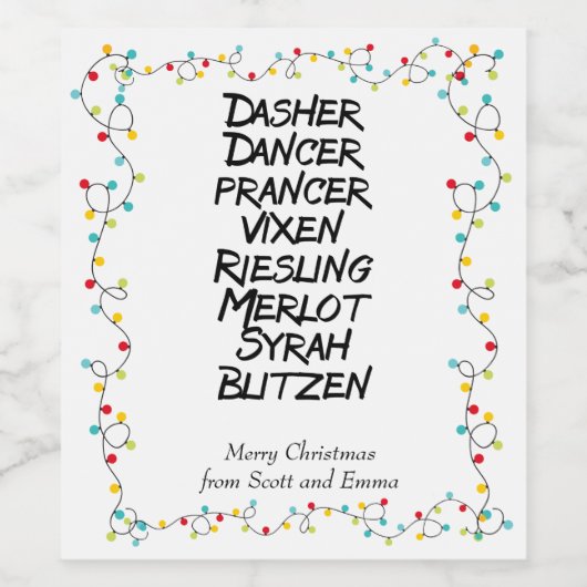 Funny Wine Reindeer noemt kerstlampjes Wijn Etiket (Enkel label)