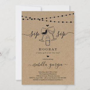 Funny Wine Sip Sip Hooray Baby shower Kaart