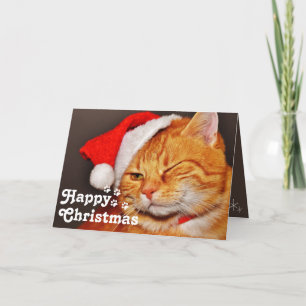 Funny Wink Cat Santa en Happy Kerstmis Kaart