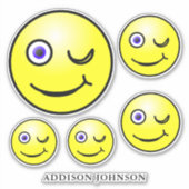Funny Wink & Smile Emoji Yellow Faces Voeg naam 8  Sticker (Voorkant)