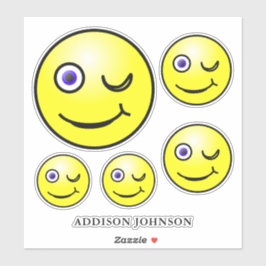 Funny Wink & Smile Emoji Yellow Faces Voeg naam 8  Sticker