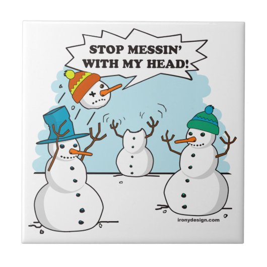 Funny Winter Snowmen Cartoon Tegeltje (Voorkant)