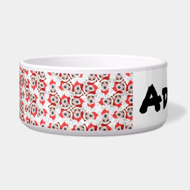 Funny Wire Fox Terrier Name Kerstpattern Voerbakje (Voorkant)