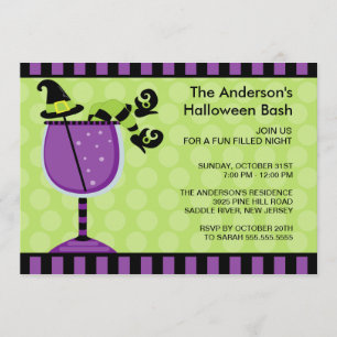 Funny Witch Cocktail Halloween Party Invitation Kaart