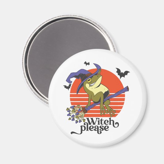 Funny Witch Frog Riding Broomstick Halloween Magneet (Voorkant / Achterkant)