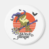 Funny Witch Frog Riding Broomstick Halloween Magneet (Voorkant)