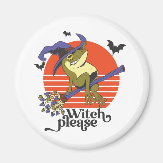 Funny Witch Frog Riding Broomstick Halloween Magneet (Voorkant)