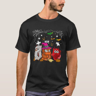 Funny Witch Owl Pumpkin Halloween Women Girl Costu T-shirt
