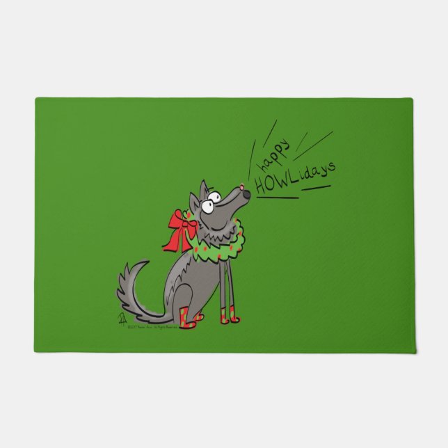 Funny Wolf Happy Howlidays Holiday Deurmat (Voorkant)