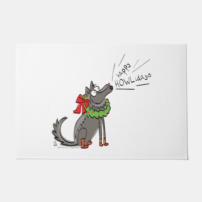 Funny Wolf Happy Howlidays Holiday Deurmat (Voorkant)