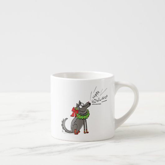 Funny Wolf Happy Howlidays Holiday Espresso Kop (Rechts)