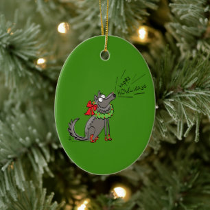 Funny Wolf Happy Howlidays Holiday Keramisch Ornament