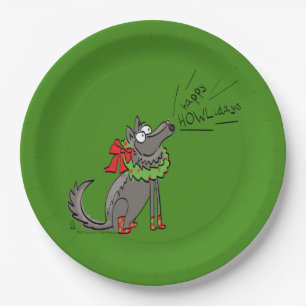Funny Wolf Happy Howlidays Holiday Papieren Bordje