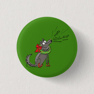 Funny Wolf Happy Howlidays Holiday Ronde Button 3,2 Cm