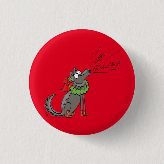 Funny Wolf Happy Howlidays Holiday Ronde Button 3,2 Cm (Voorkant)