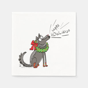 Funny Wolf Happy Howlidays Holiday Servet