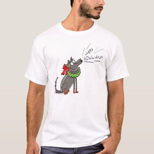 Funny Wolf Happy Howlidays Holiday T-shirt (Voorkant)