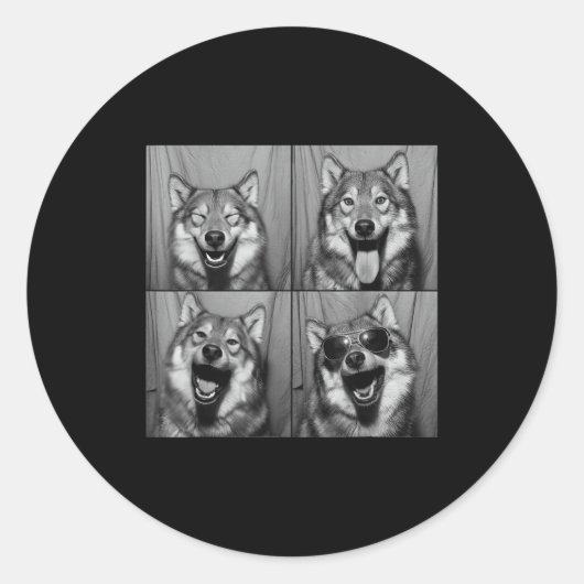 Funny Wolf Photo Booth Sungles Dog  Ronde Sticker (Voorkant)